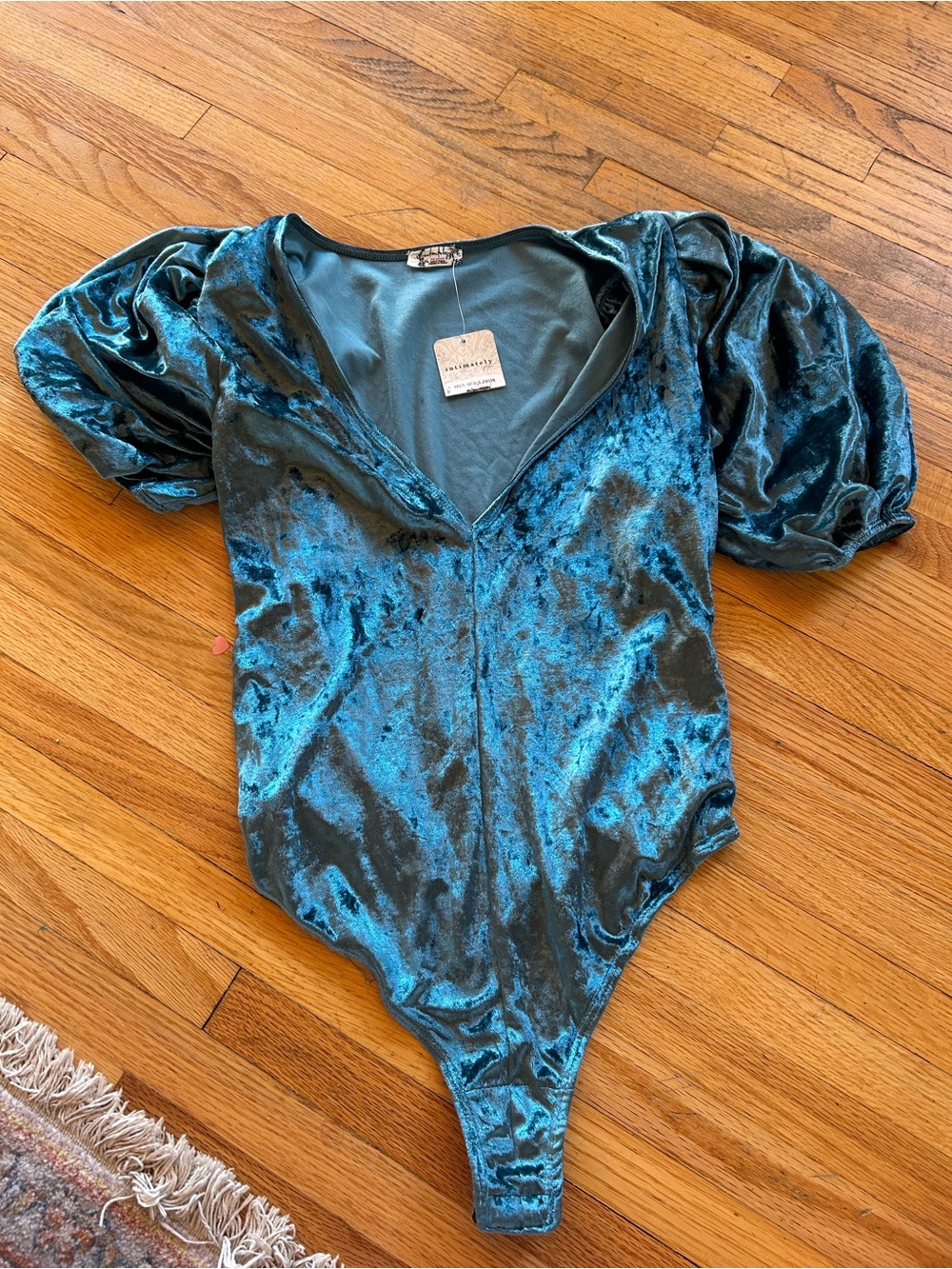 Free people intimately Teal Velvet Puff Sleeve Bodysuit